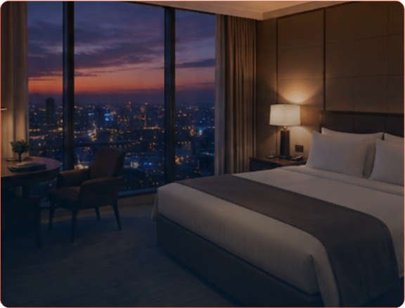 Suíte de hotel com vista para a cidade